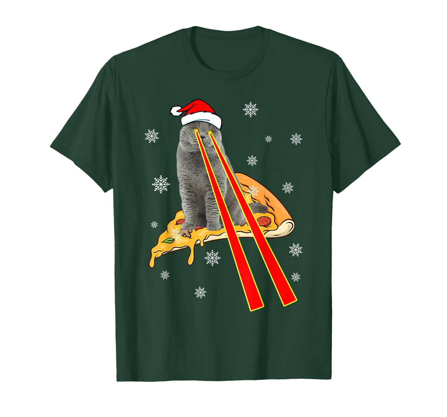 Cat With Laser Eyes Funny Pizza Cat Christmas T-Shirt