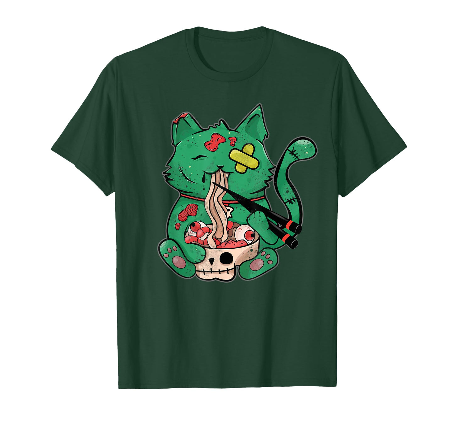Pastel Goth Kawaii Creepy Cat Eating Ramen Noodles Halloween T-Shirt