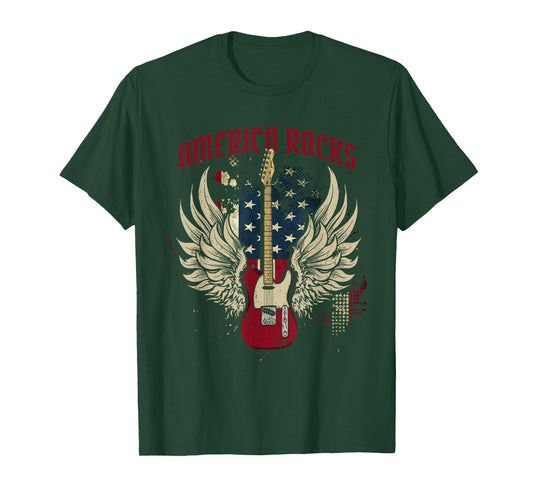 American Flag 4th Of July Guitar T-Shirt