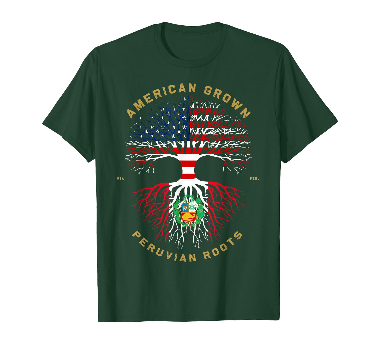 American Grown with Peruvian Roots Tree USA Flag Gifts T-Shirt