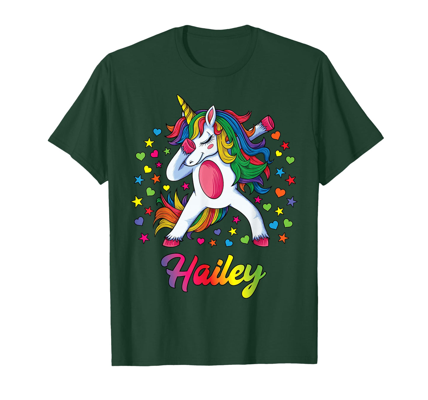 Hailey Dabbing Unicorn Rainbow Personalized Name Custom T-Shirt