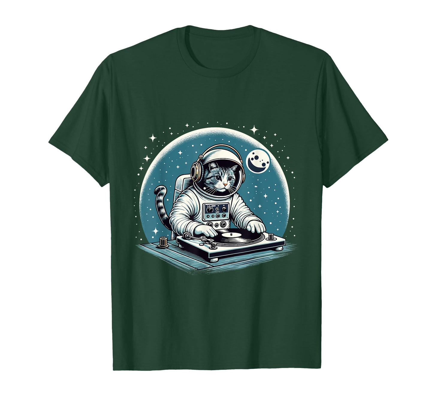 DJ Space Cat Shirt Disc Jockey Cat in Astronaut Suit Costume Men Women Kids T-Shirt