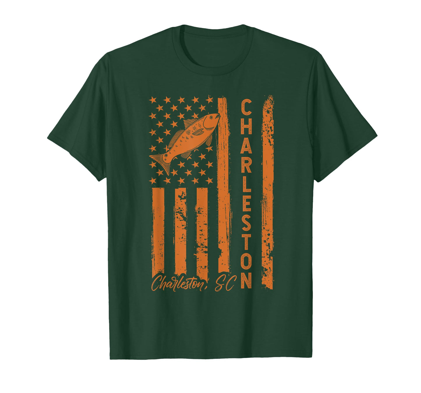 Charleston SC for Redfish Fishing Fishermen USA Flag T-Shirt