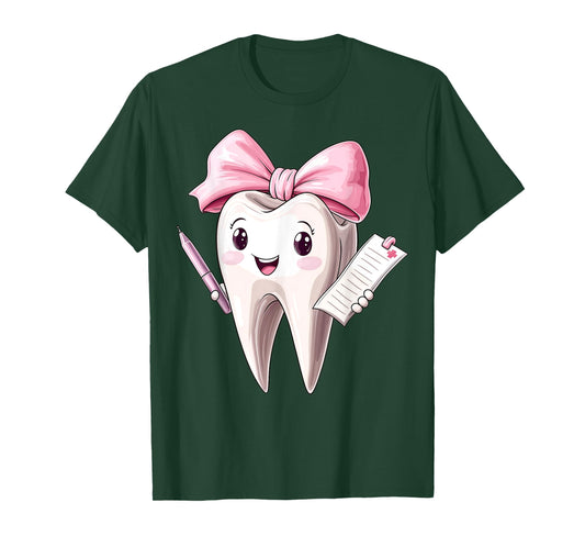 Coquette Bow Dental Assistant Dental Hygienist Dentist Tooth T-Shirt