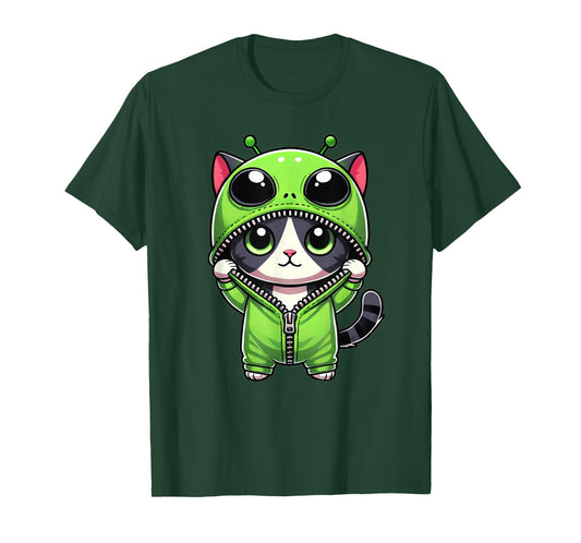Cute Cat Dressed as Alien Funny Cat Lover T-Shirt