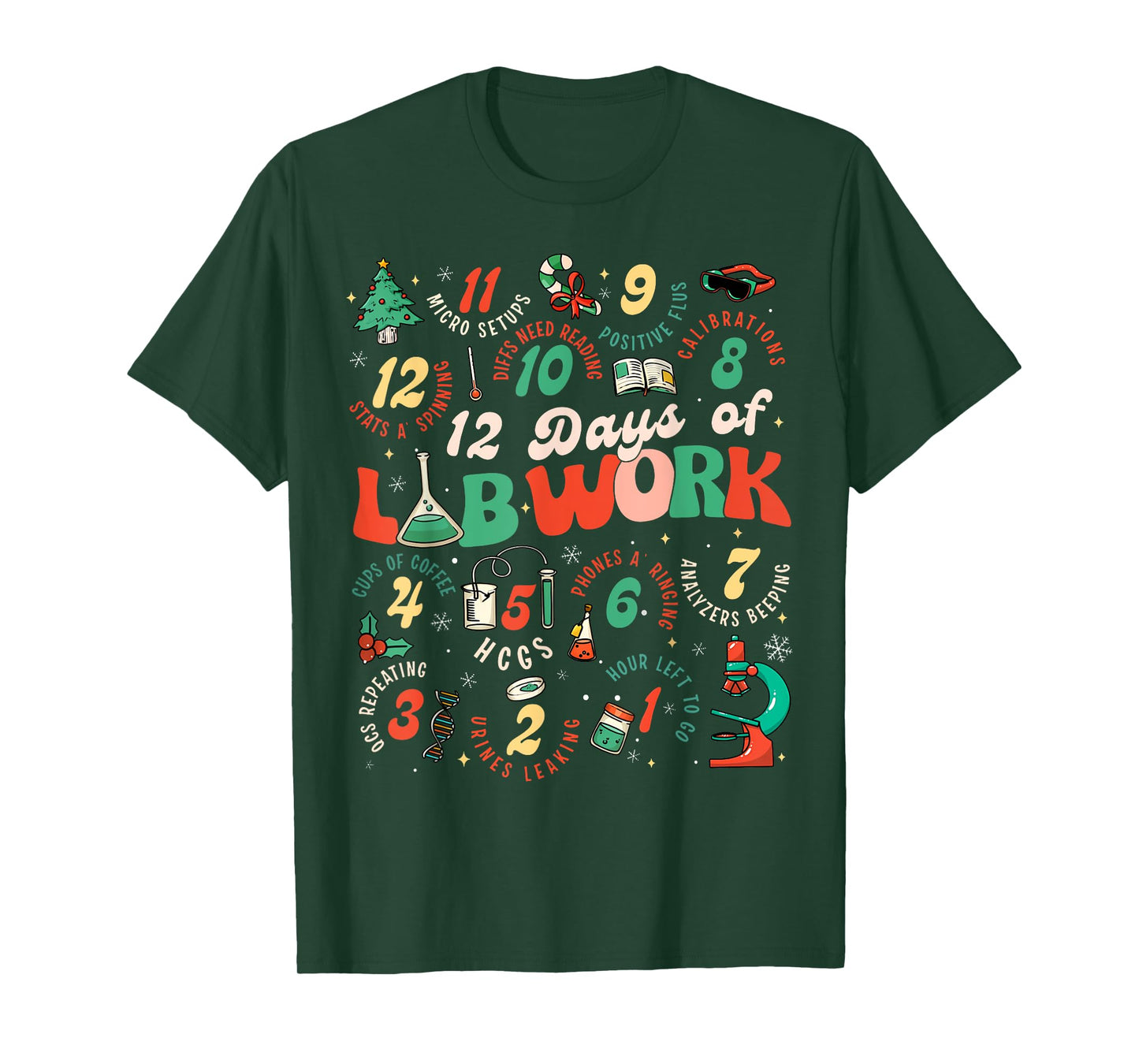 12 Days Of Lab Technician Christmas Funny Medical Laboratory T-Shirt