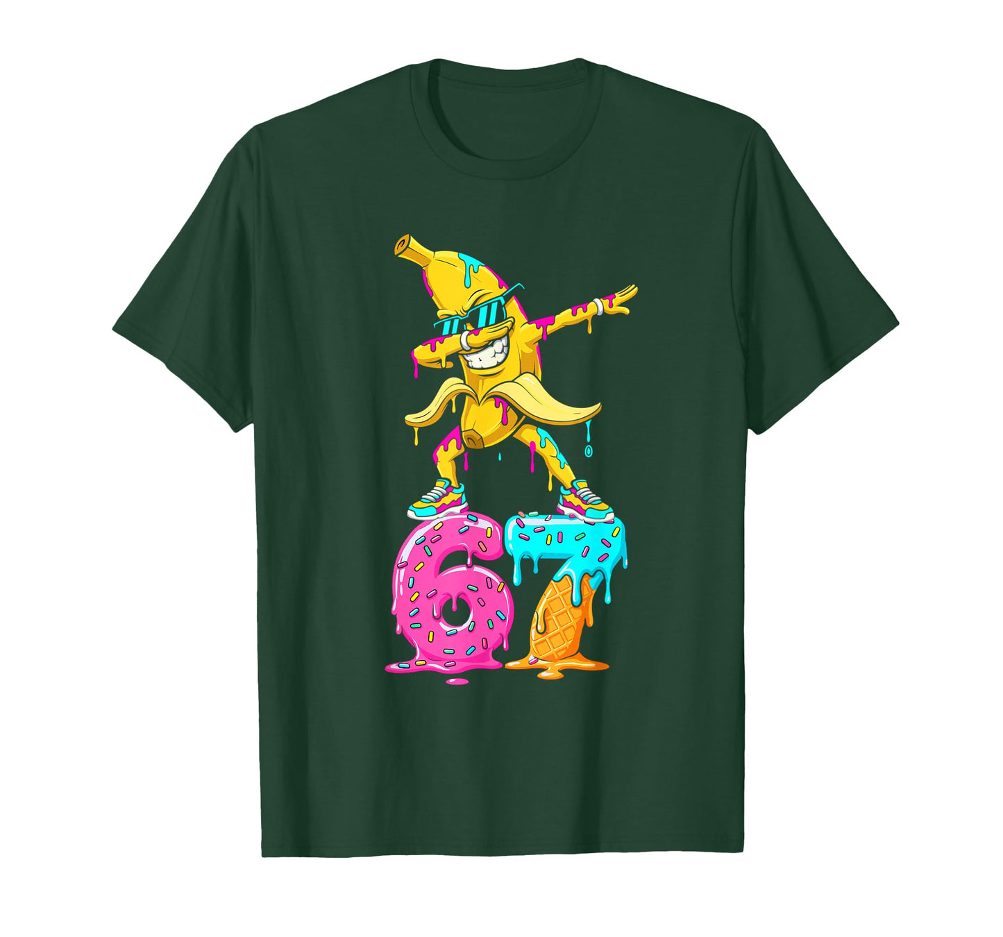 Dabbing Banana 67 Ice Cream Drip Funny Six Seven Meme T-Shirt