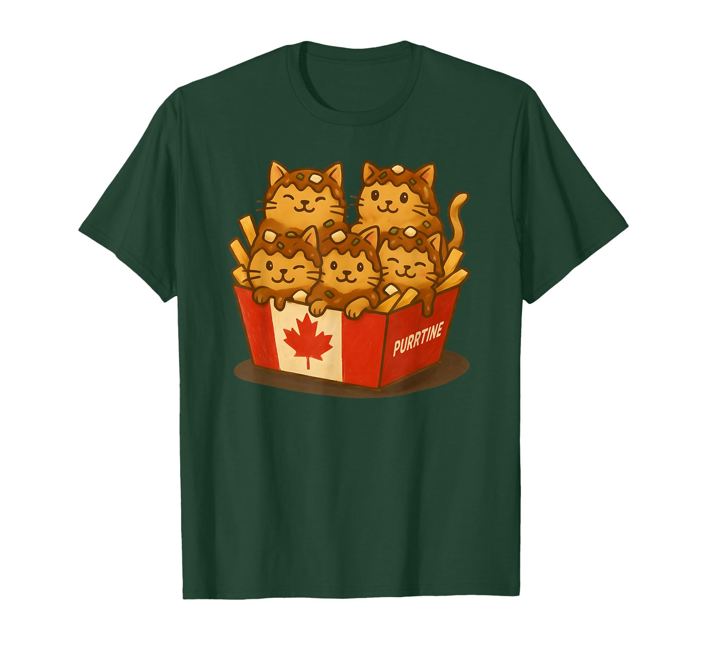 Canadian Poutine Funny Canada Cute Kawaii Cat Canadian Flag T-Shirt