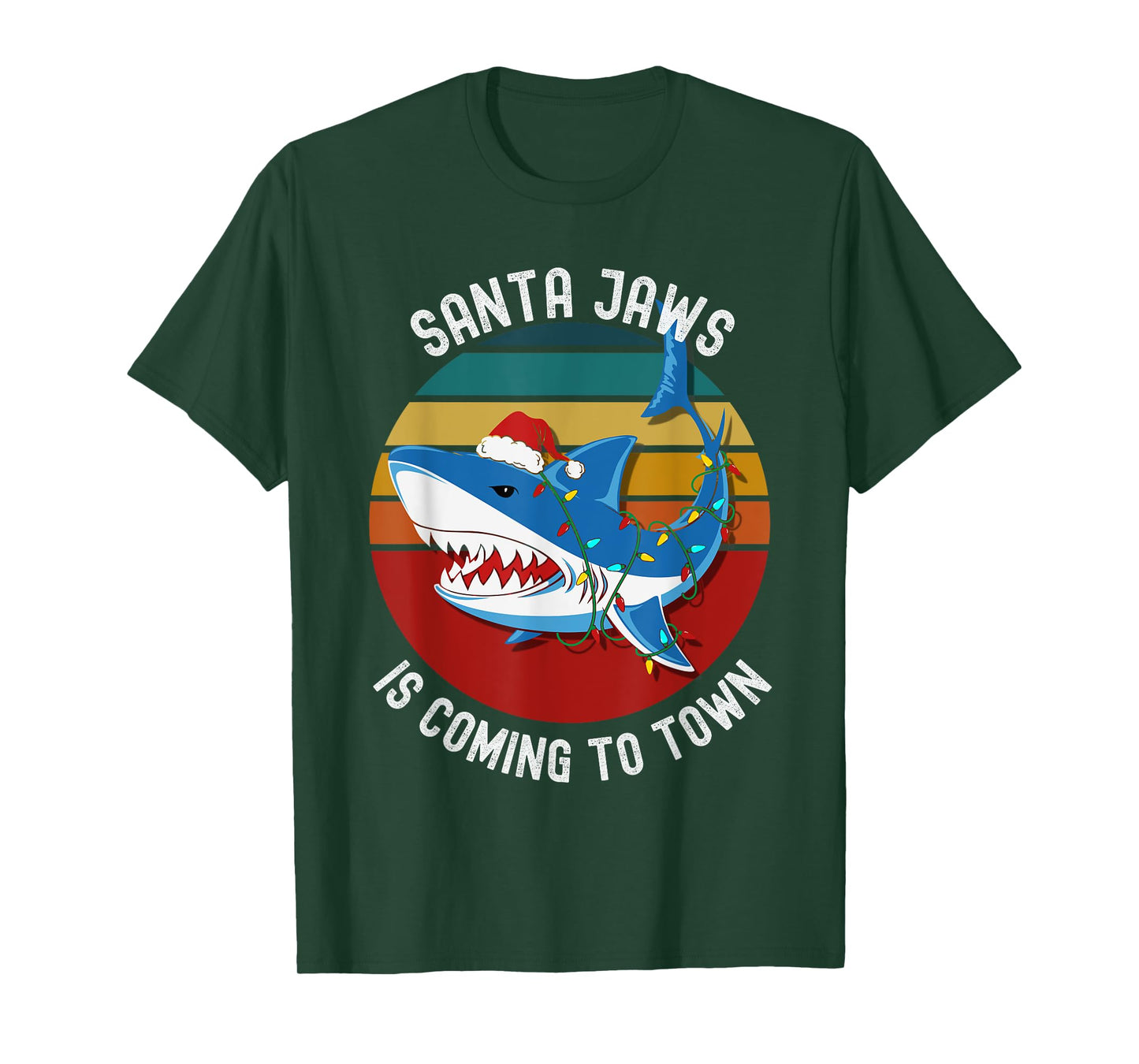 Santa Jaws Christmas Shark Lights Funny Men Womens & Kids T-Shirt