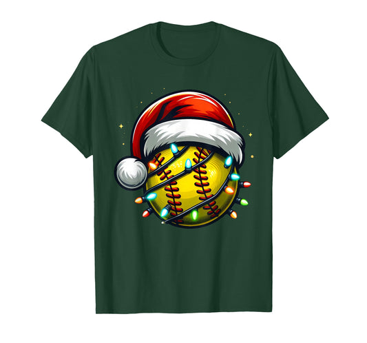 Christmas Softball Xmas Santa Softball Lover Boys Girls Kids T-Shirt