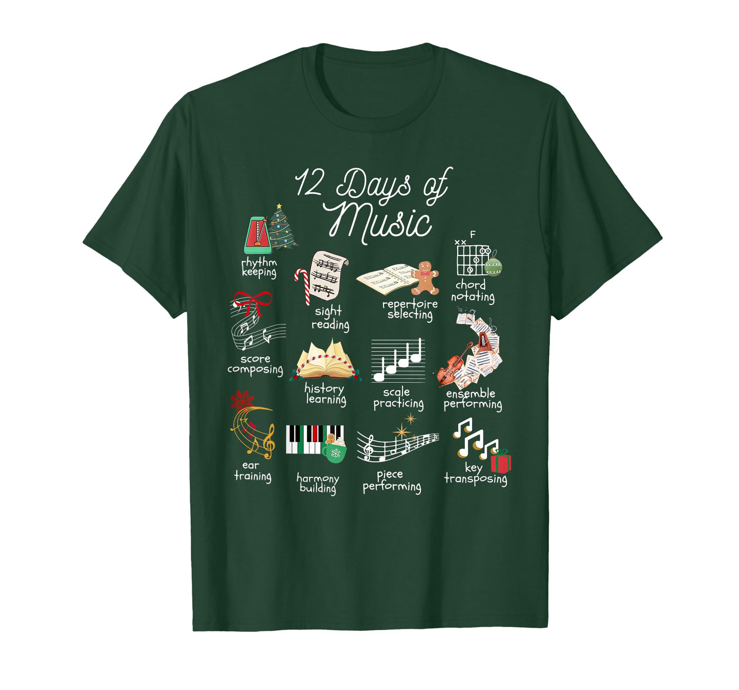 12 Days of Music Teacher Christmas Musician Band Teaching T-Shirt
