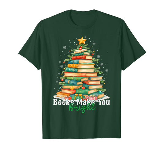 Christmas Books Make You Bright Librarian Teacher Book Lover T-Shirt
