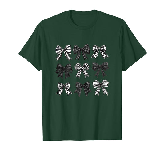 Black Checkered Bow Ribbon Watercolor Bows Bowtie Preppy Bow T-Shirt