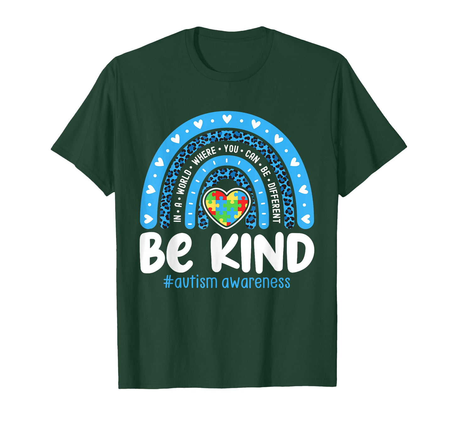 Autism Awareness Rainbow in April We Wear Blue Ribbon Autism T-Shirt Small