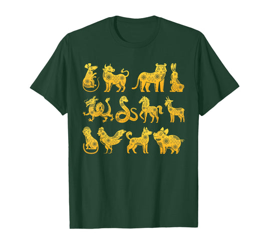Happy Lunar New Year Animals 12 Chinese Zodiac Signs Order T-Shirt