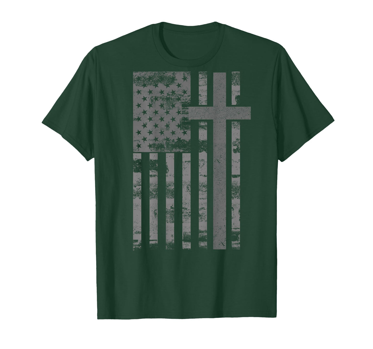 (Art on Back) American USA Flag Christian Cross Patriotic T-Shirt