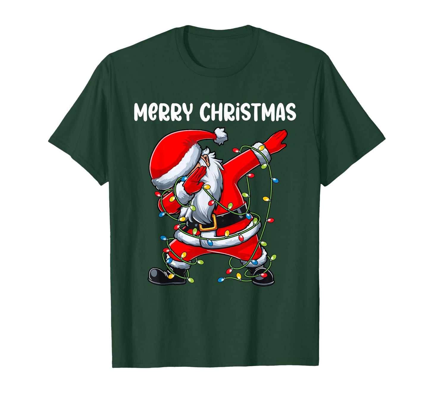 Santa Merry Christmas Lights Boys Girls Kids Dab Xmas T-Shirt