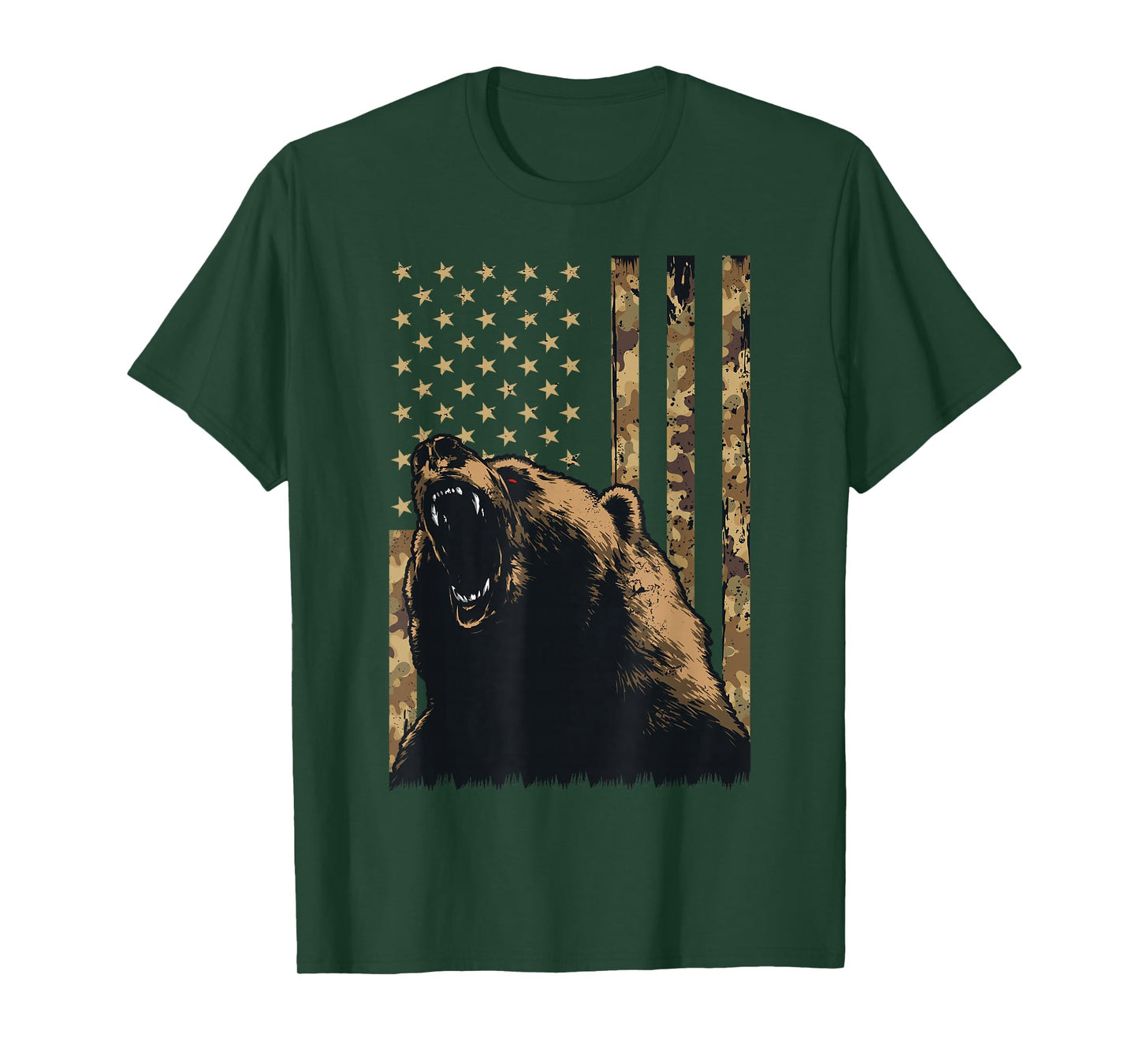 Desert Camo Grizzly Bear Grunge American Flag Tactical USA T-Shirt