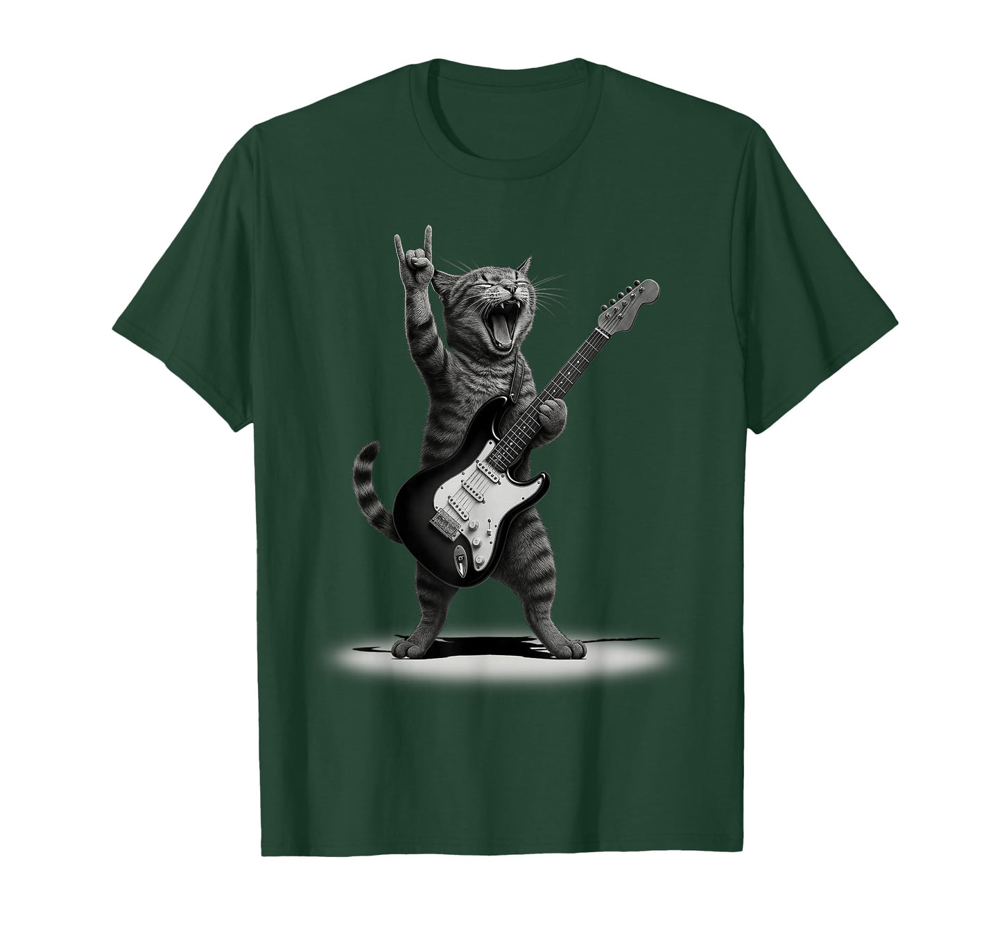 Cat Playing Guitar Rock Star Rock and Roll Men Women Kids T-Shirt