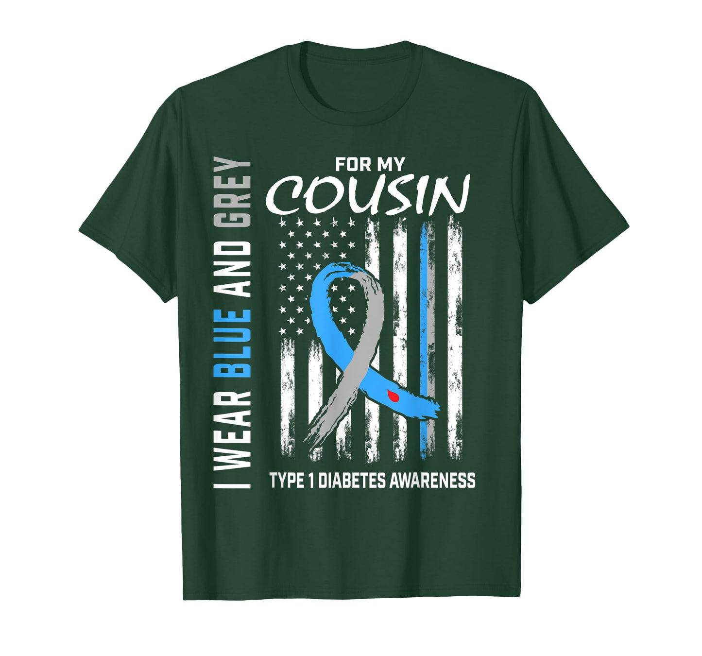Cousin T1D Type 1 Diabetes Awareness American Flag Graphic Women Kids Men T-Shirt