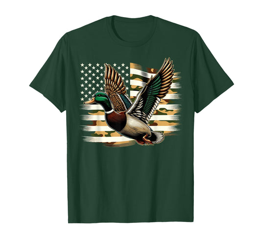 Duck Hunter Camouflage American Flag Hunting T-Shirt