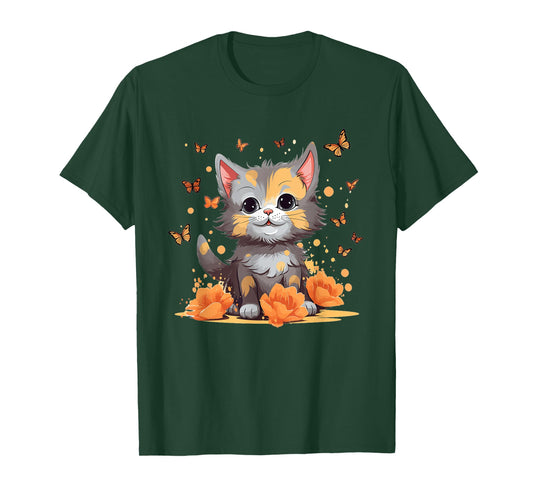 Cute Cat With Flowers I Kids Cat T-Shirt
