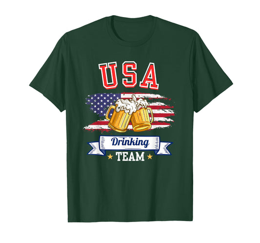 USA Drinking Team Funny Beer American Flag Garage Party T-Shirt