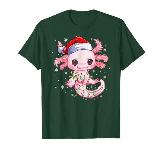Christmas Axolotl Santa Hat Lights Japanese Cute Anime Xmas T-Shirt