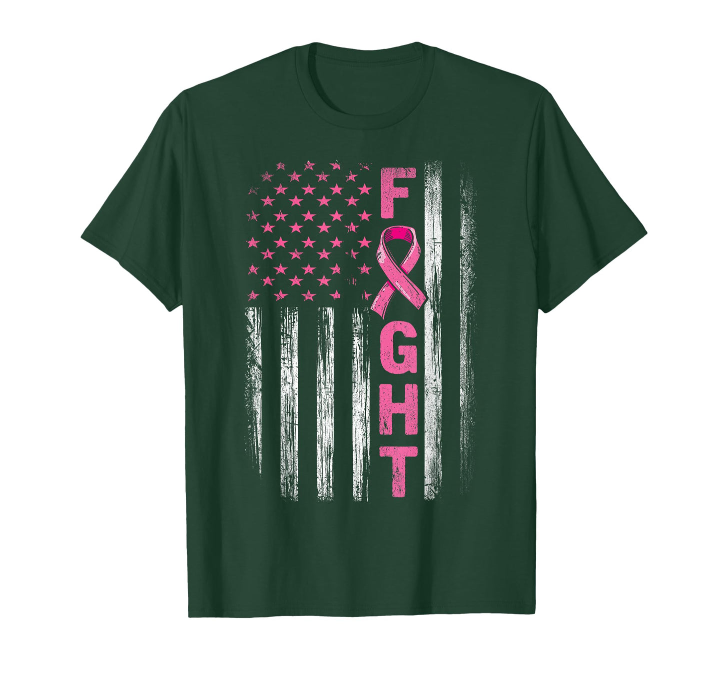 Breast Cancer Awareness American Flag Fight Pink Ribbon T-Shirt