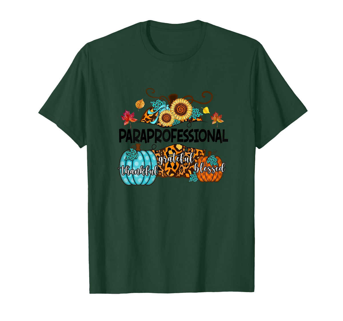 Womens Fall Paraprofessional Thankful Grateful Blessed Pumpkin T-Shirt