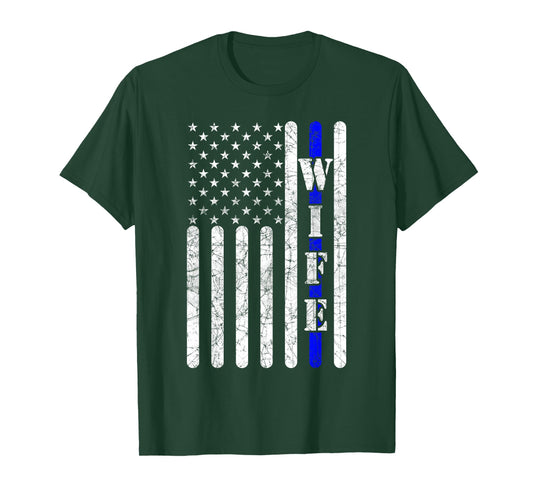 Thin Blue Line T Shirt Police Wife Vintage American Flag T-Shirt