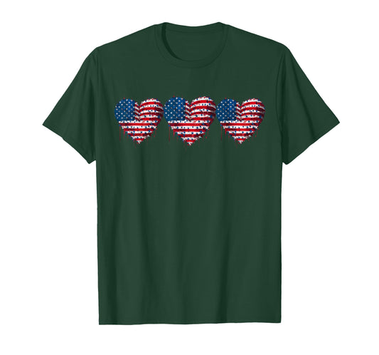 USA Flag Patriotic American Hearts Armed Forces 4th of July T-Shirt