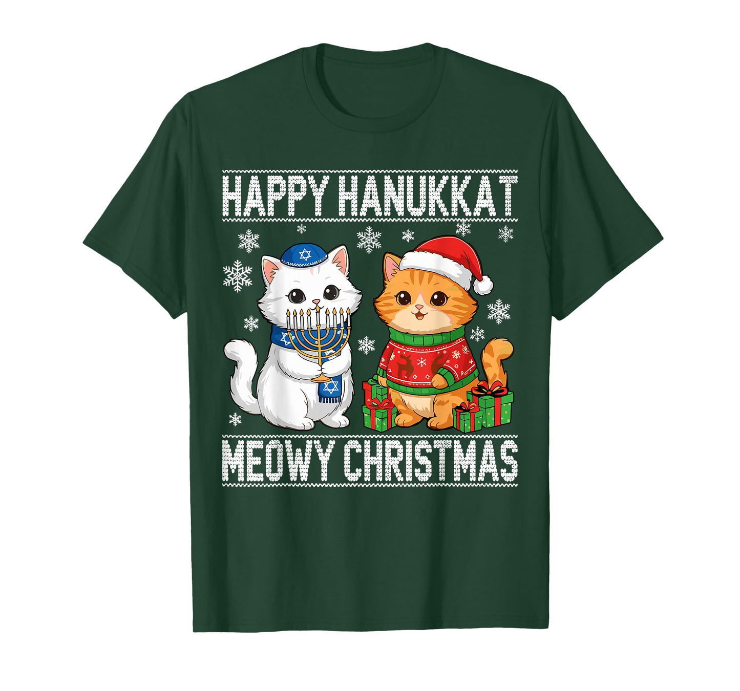Cat Merry Christmas Happy Hanukkah T-Shirt