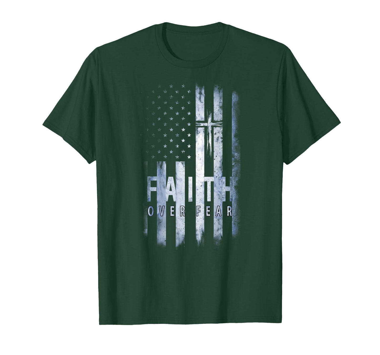 Your Country USA Dibble Dabble Designs On Back | Patriotic USA American Flag Faith Over Fear Prayer T-Shirt, Small
