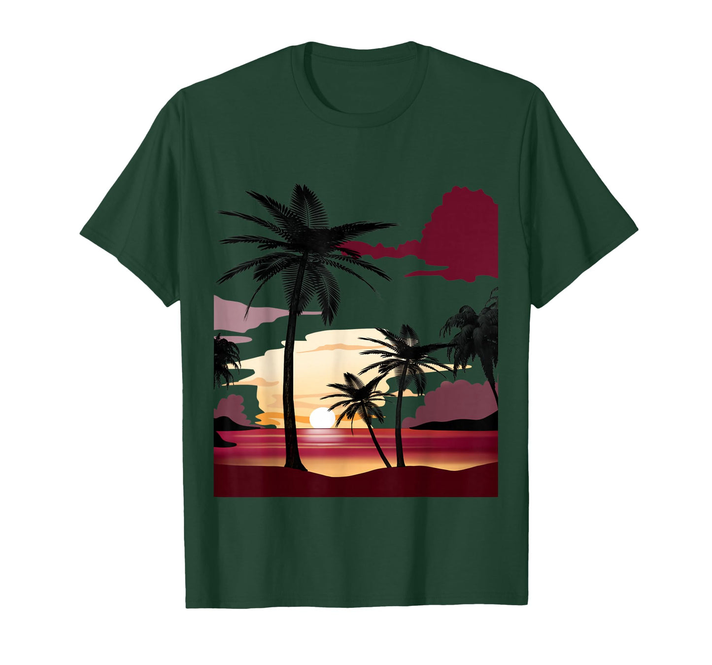 Beautiful Deep Red Sunset with Silhouetted Palm Trees T-Shirt