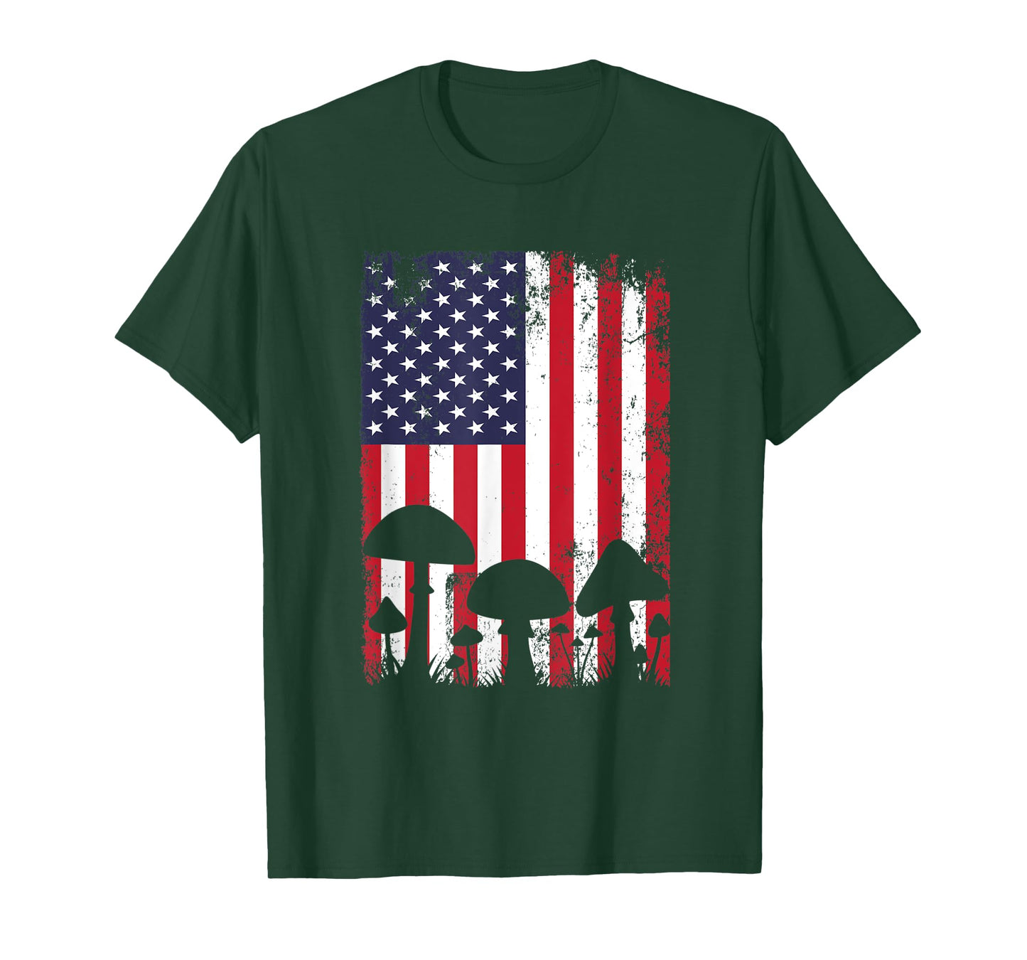 Fungi Mushroom Hunter Patriotic American USA Flag T-Shirt