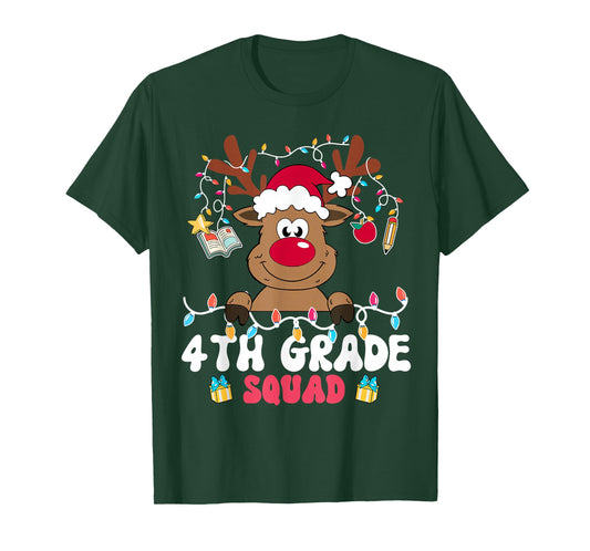 4th Grade Squad Reindeer Christmas Fourth Grade Teacher Xmas T-Shirt