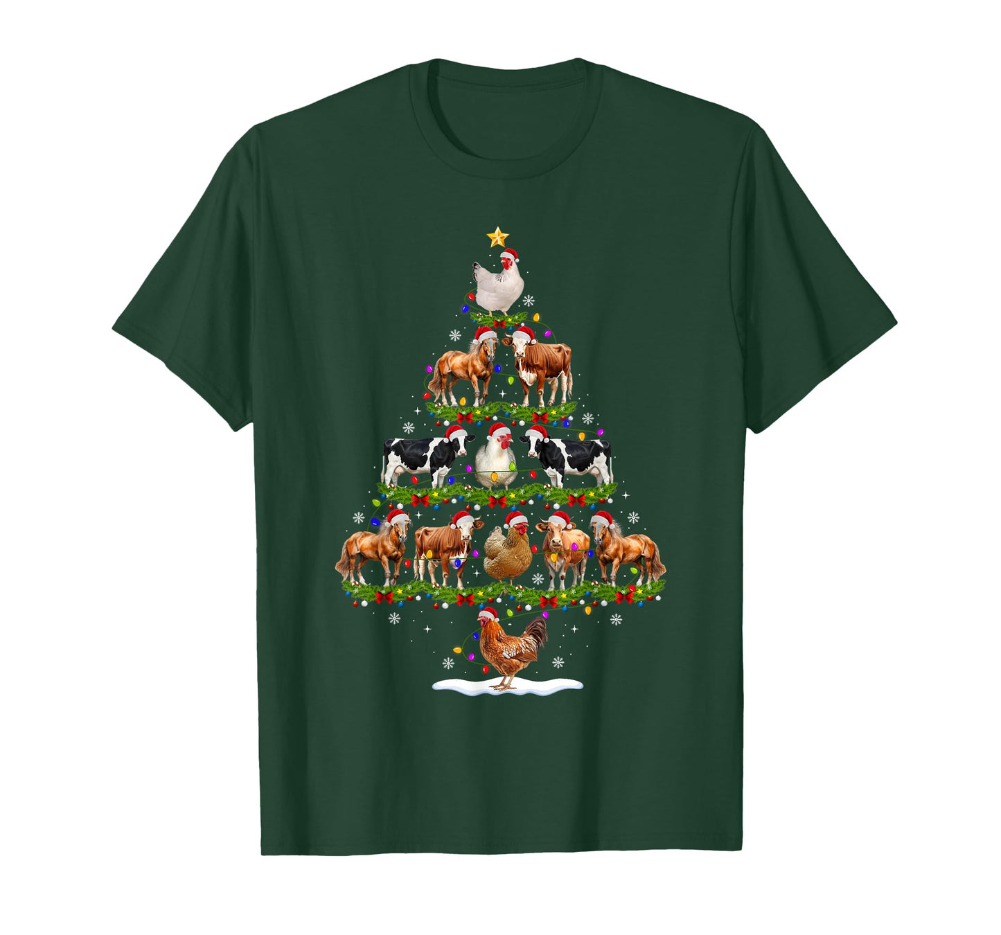 Animal Christmas Tree Lights Chicken Cow Goat Farm Farmer T-Shirt