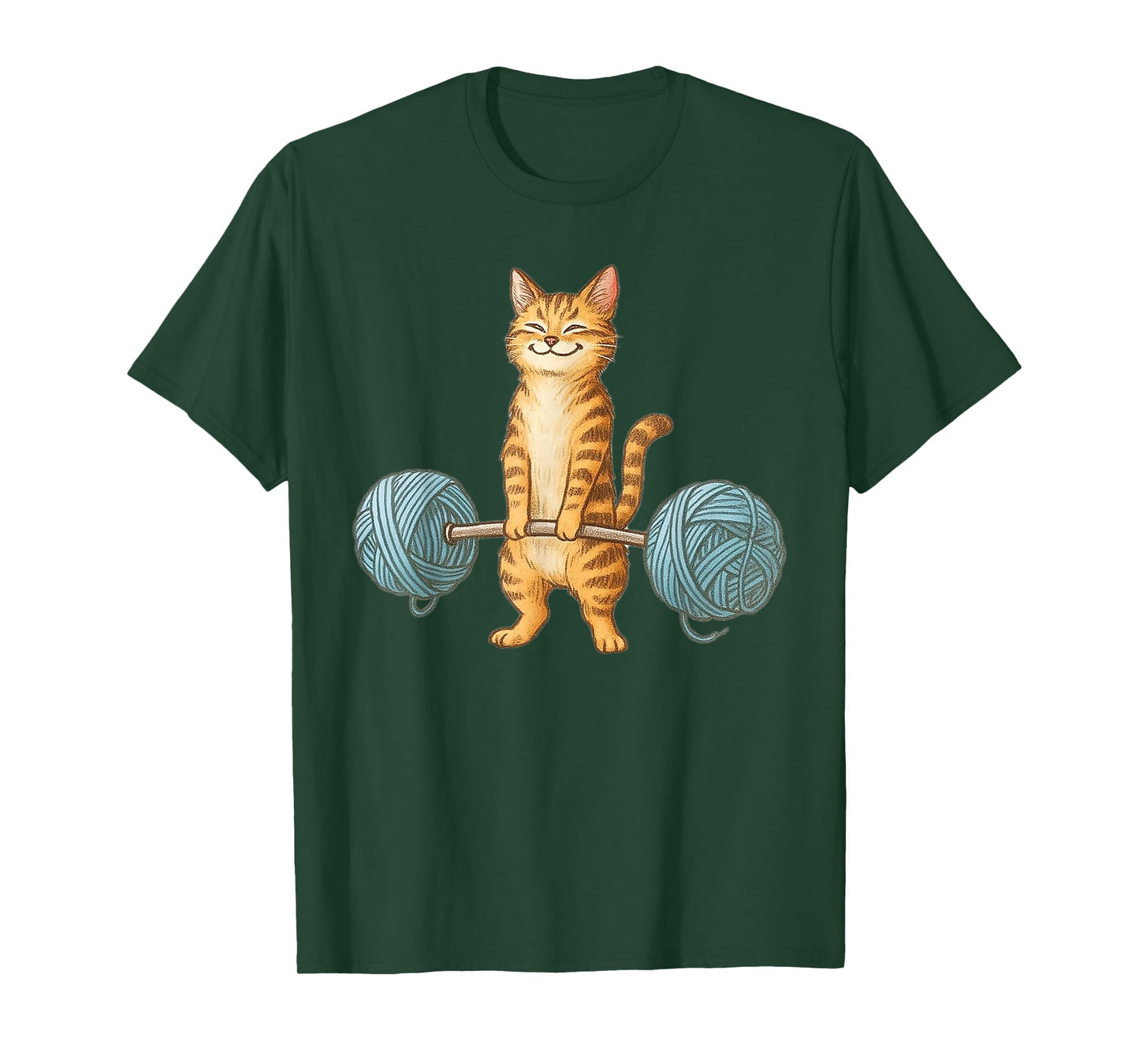 Cat Weightlifting Yarn Barbell Fitness Kitten Illustration T-Shirt