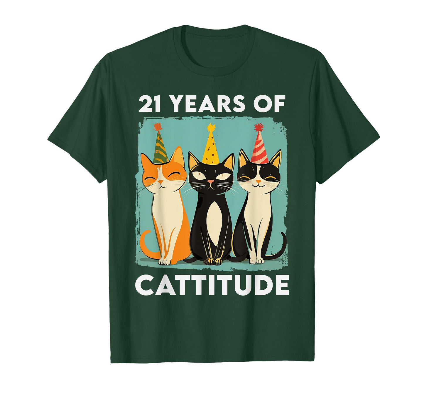 21 Years Of Cattitude 21st Birthday Cat Lover 21 Years Old Men Women Kids T-Shirt