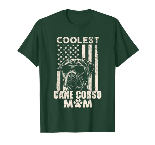 Vintage Coolest Cane Corso Mom USA American Flag Funny Dog T-Shirt