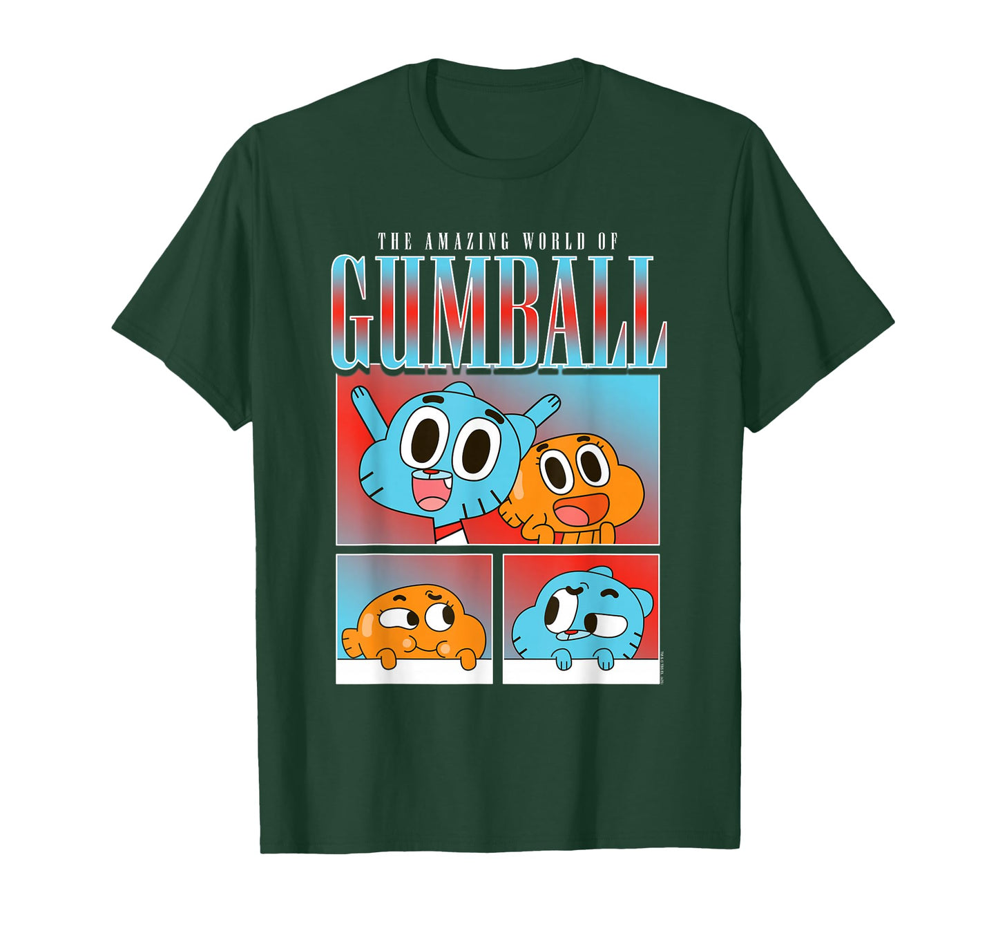 Gumball and Darwin Panels Colorful Cat and Fish Cartoon T-Shirt