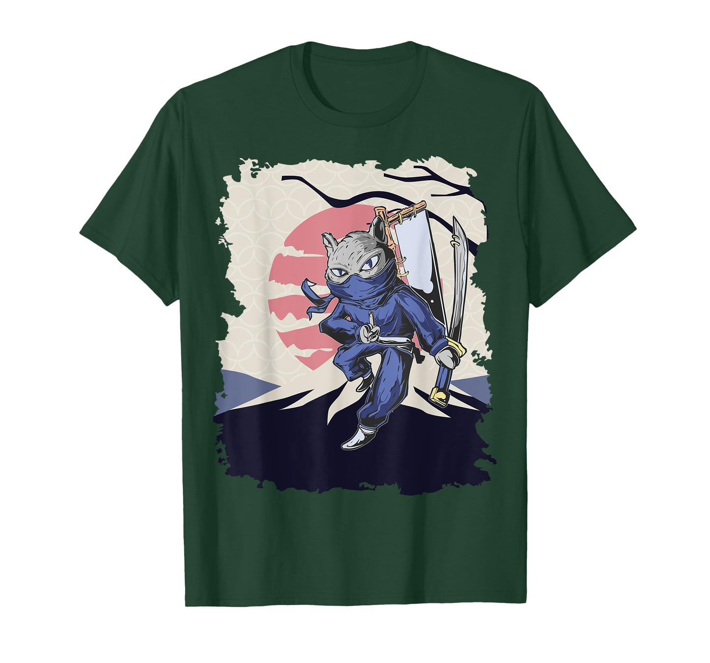Japanese Ninja Art and Japan Samurai Cat T-Shirt
