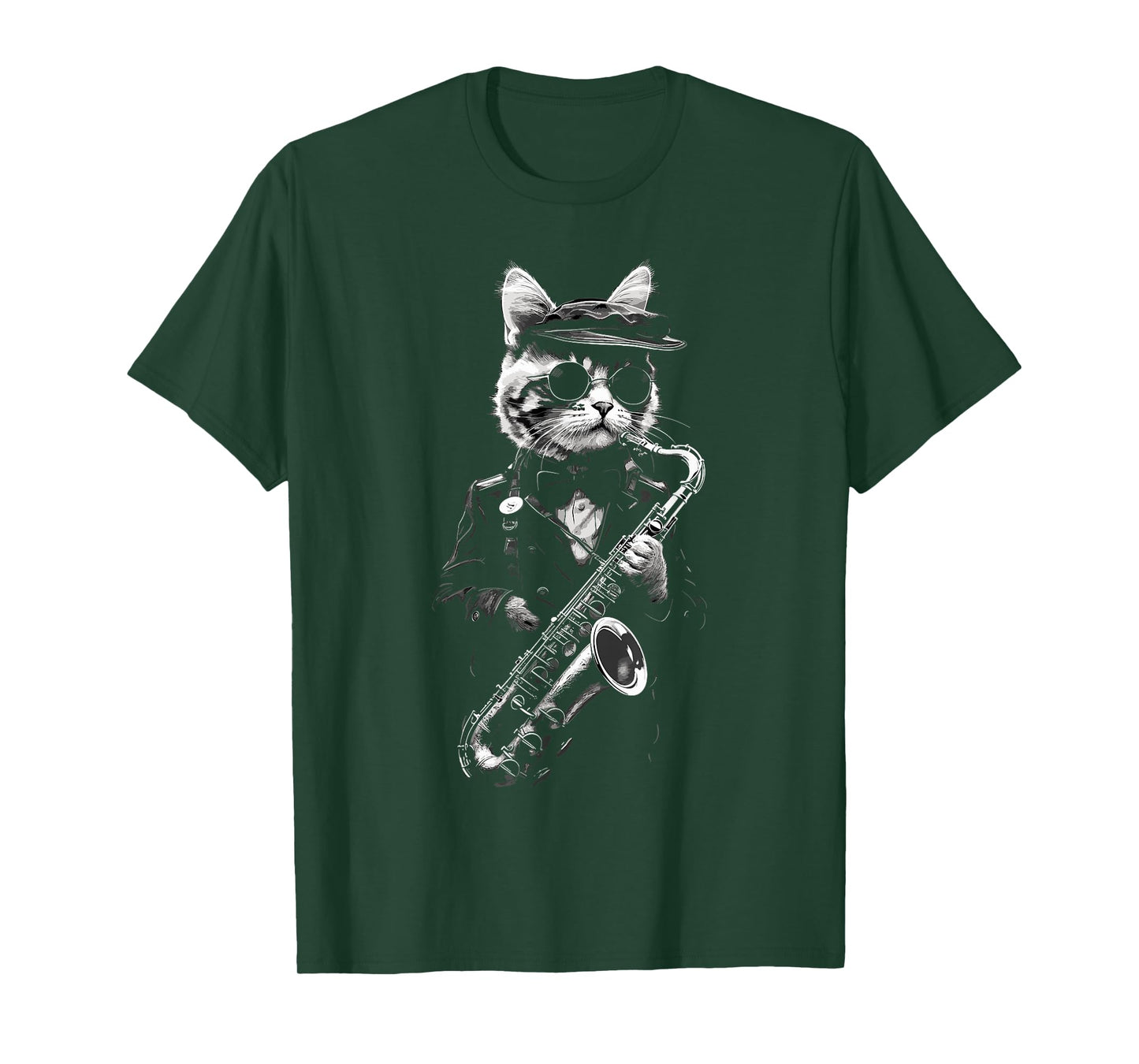 Funny Cat Wearing Sunglasses Playing Clarinet Musician Men Women Kids T-Shirt