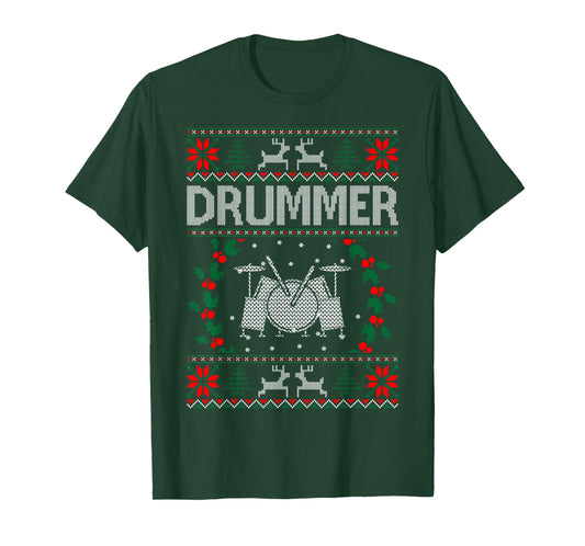Drummer Drums Music Christmas Ugly Sweater Gift T-Shirt