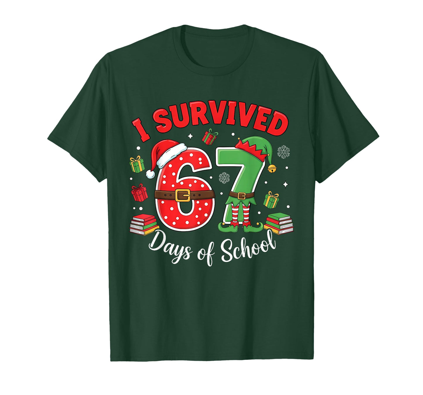 I Survived 67 Days of School Funny Christmas Teacher Student T-Shirt