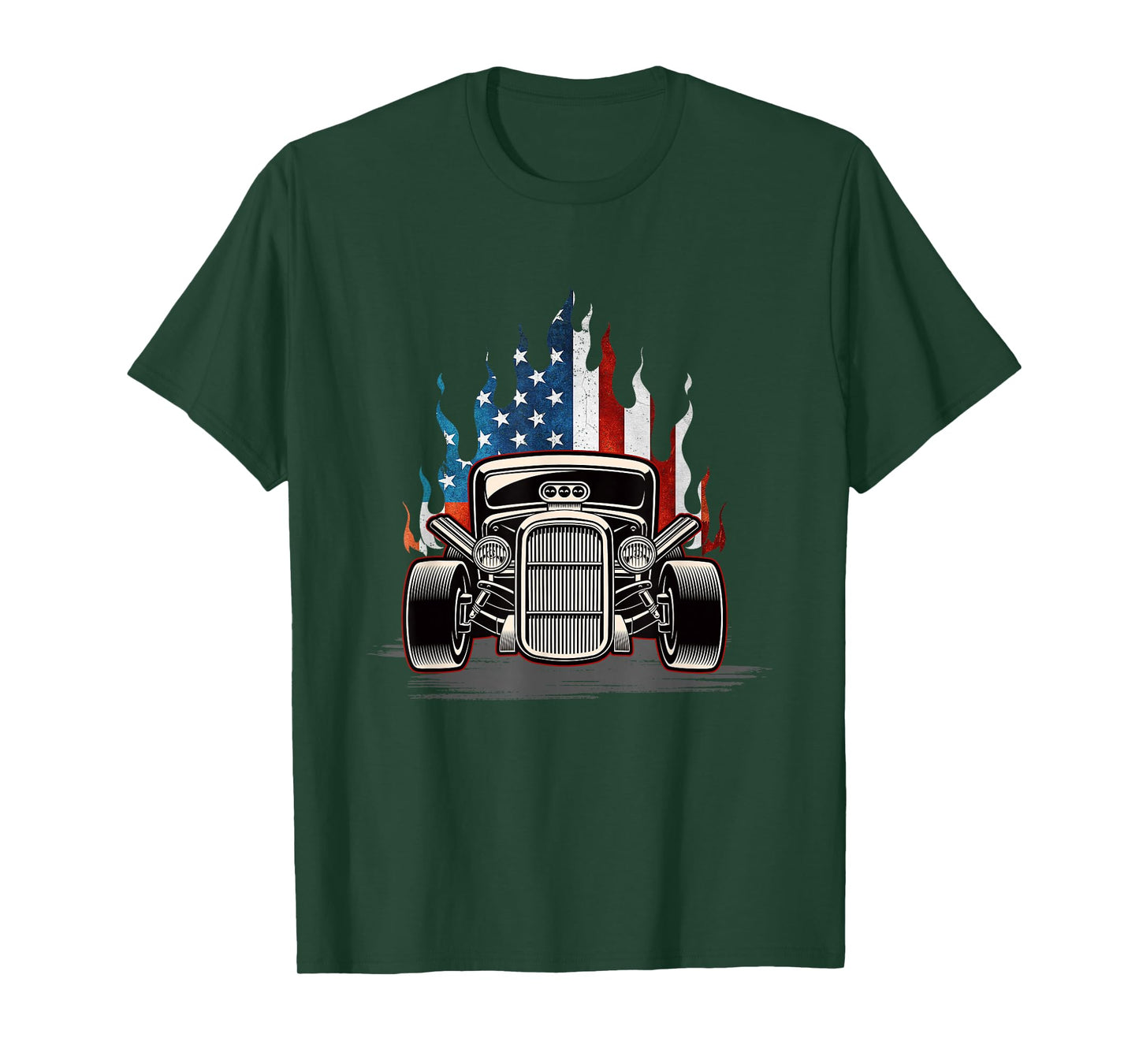 American Flag Vintage Hot Rod Veteran Memorial Day July 4 T-Shirt