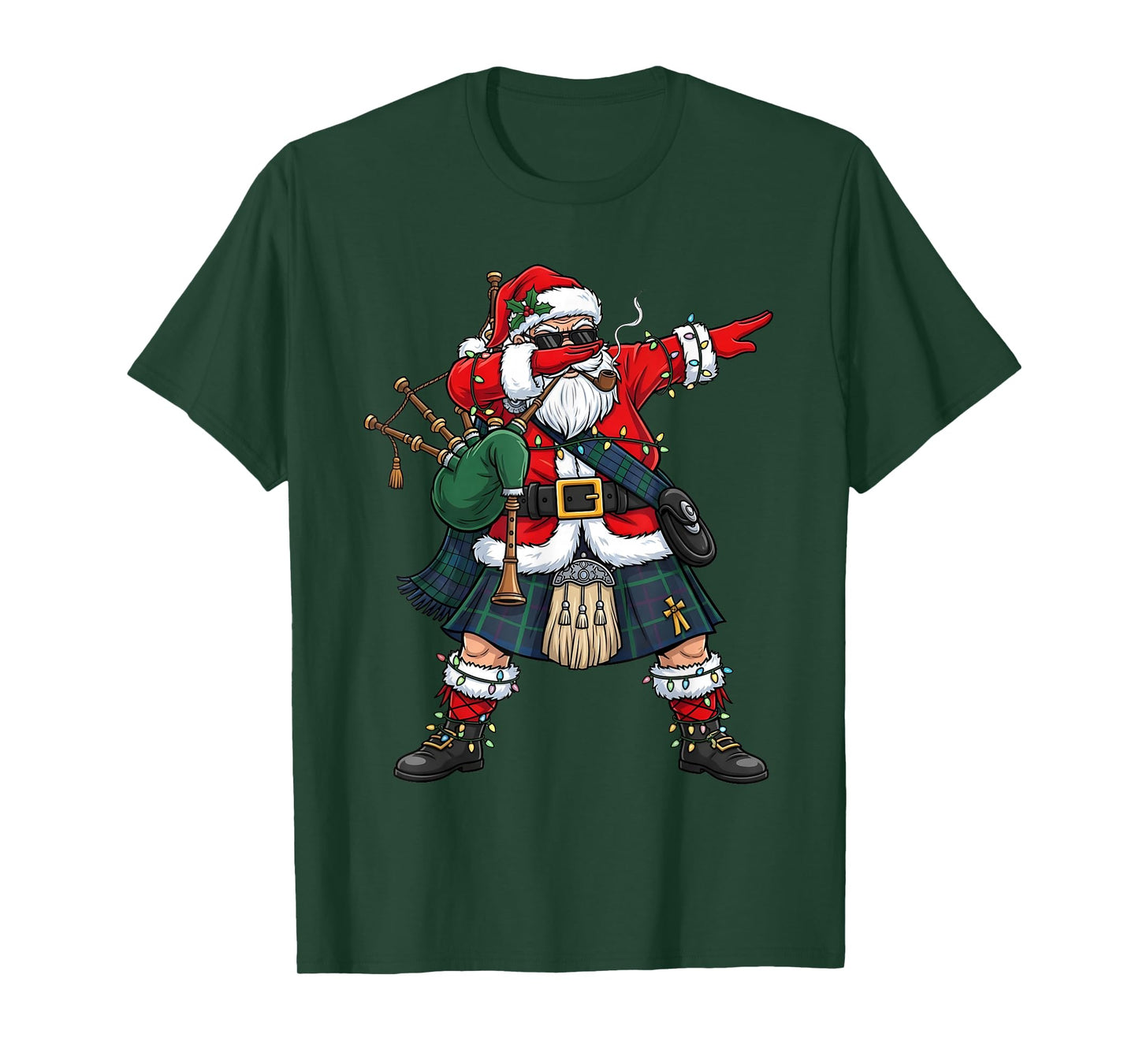 Funny Scottish Santa Bagpipes Dabbing Christmas Holiday Kids T-Shirt