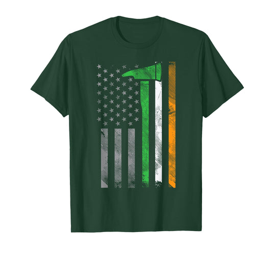 Irish American US Flag Firefighter Axe Fire St Patricks Day T-Shirt