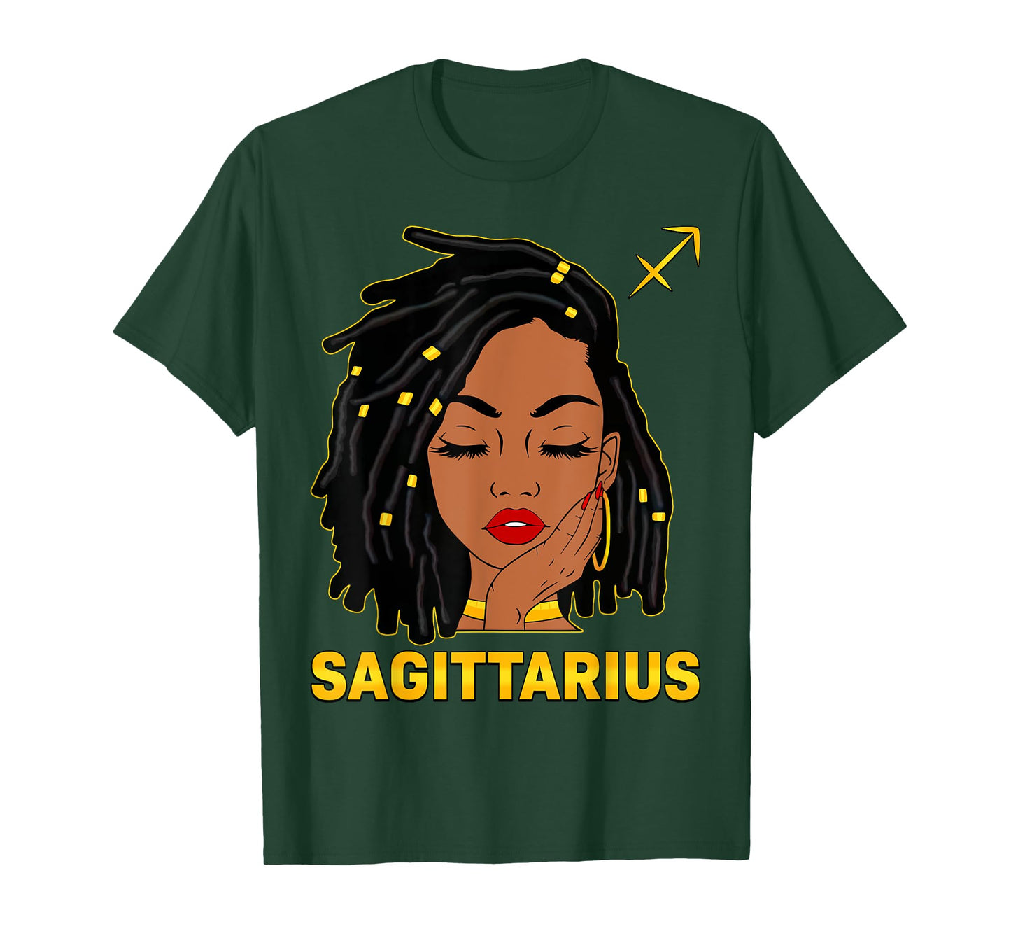 Sagittarius Queen Loc'd Hair Black Woman Zodiac Sign Bday T-Shirt